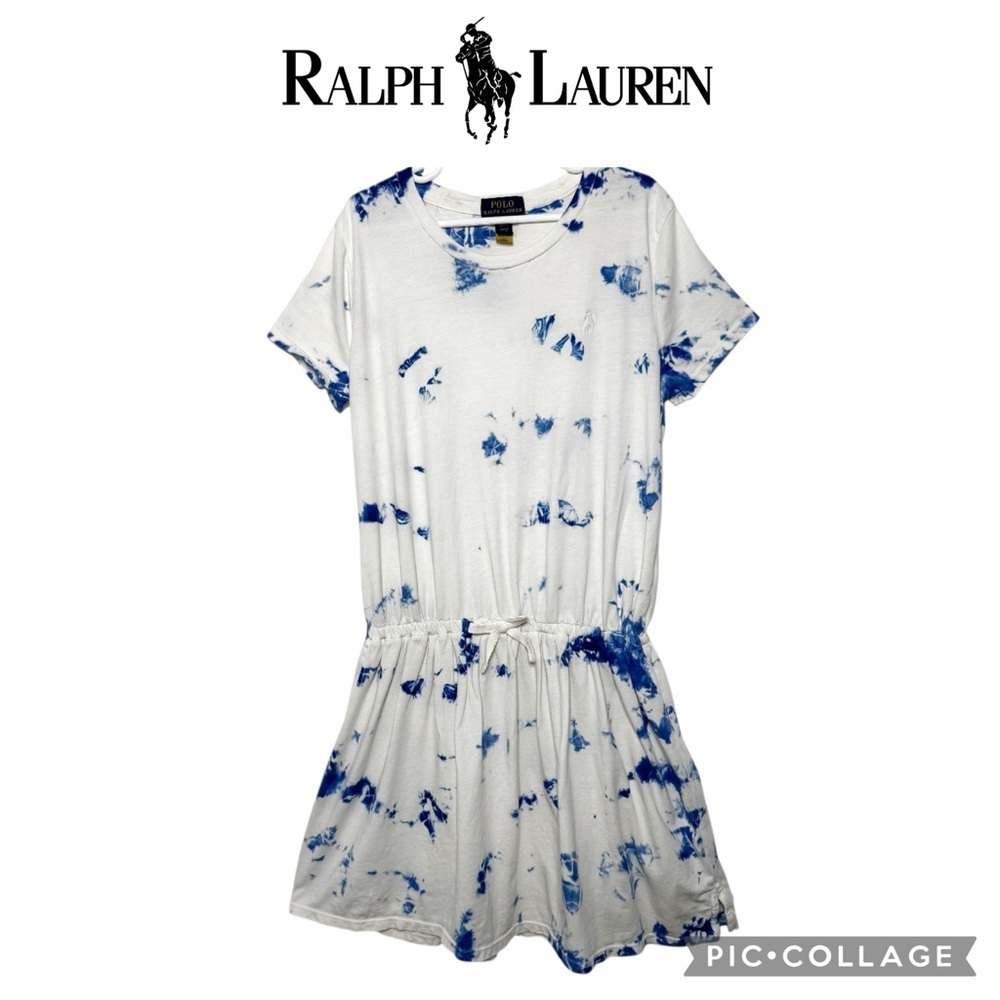 Polo Ralph Lauren girls blue white tie dye tshirt dress size Large
